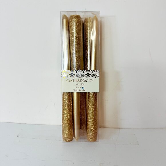 Holiday Metallic Gold Glitter Taper Candles Two Tone Set Of 6 By Cynthia Rowley - Picture 15 of 16